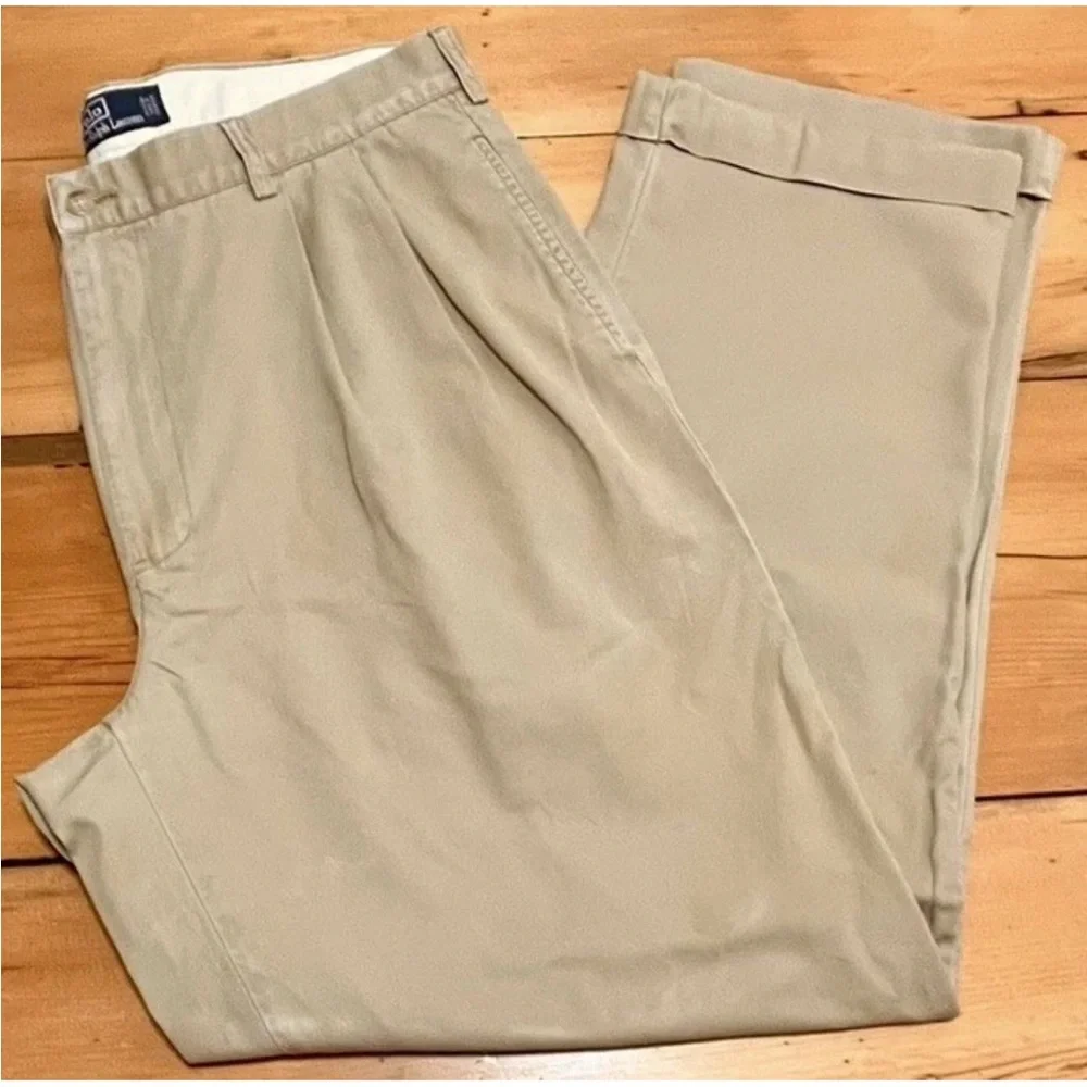 POLO Ralph Lauren Khaki Pants 36x32 (actual 36x30.5) ~ Pleated Straight Leg